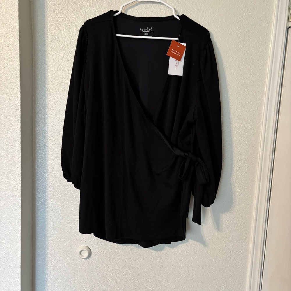 Women's Maternity Black Wrap Top